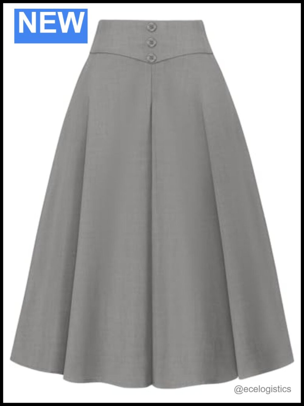 Pleated Midi A-Line Skirt High Waisted Lightweight Business Casual
